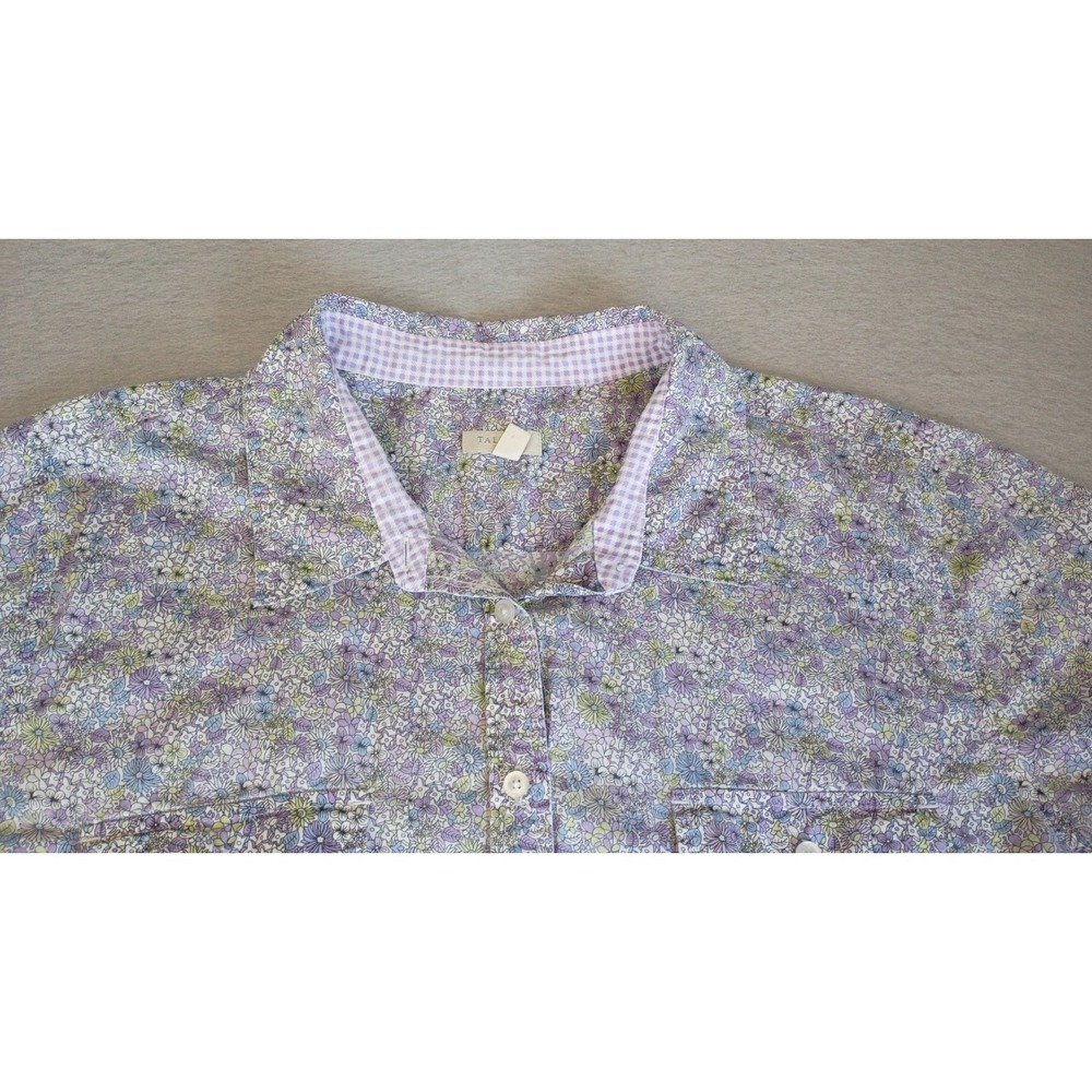 Talbots Women Button Up Shirt Sz XL Purple White Floral Collared Front